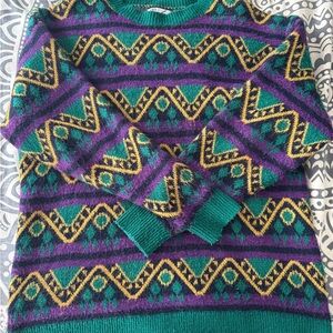 ZARA Green & Purple Geometric Knit Sweater - Women